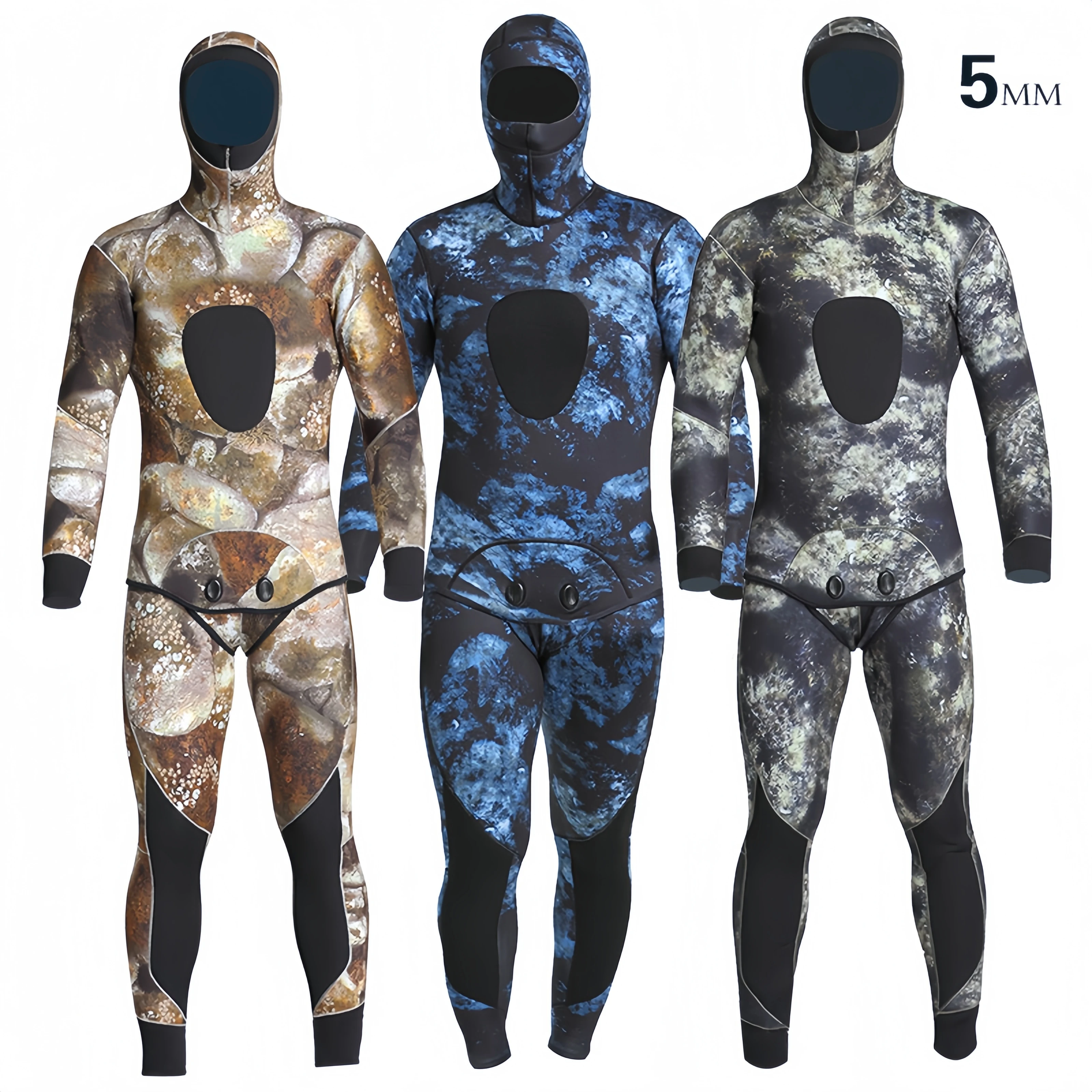 2-Piece Neoprene Fish Speargun Wetsuit Printed Pattern Diving Gear with Warmth Function