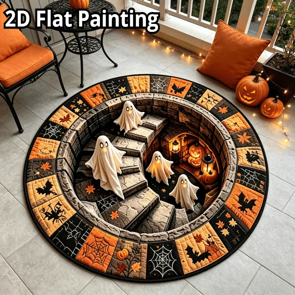 Mystical Phantom Staircase Area Rug Whimsical Halloween Ghosts Design Carpet Luxury Living Room Salon Lounge Underlay