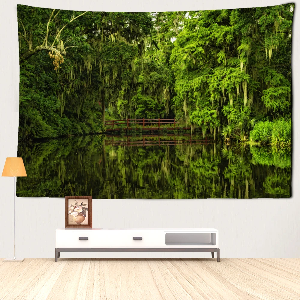 Forest Plank Path Landscape Tapestry Wall Hanging Art Abstract Mysterious Bohemian Hippie Aesthetics Room Home Decor