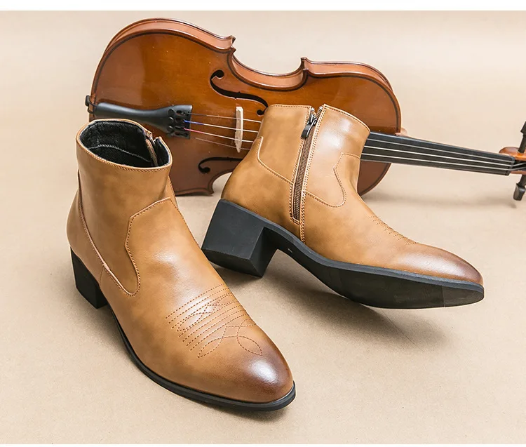 

Мужские ботинки в стиле вестерн, ковбойские черные коричневые ботильоны на молнии, деловые мужские ботинки ручной работы, размер 38–46, новинка 2023 года