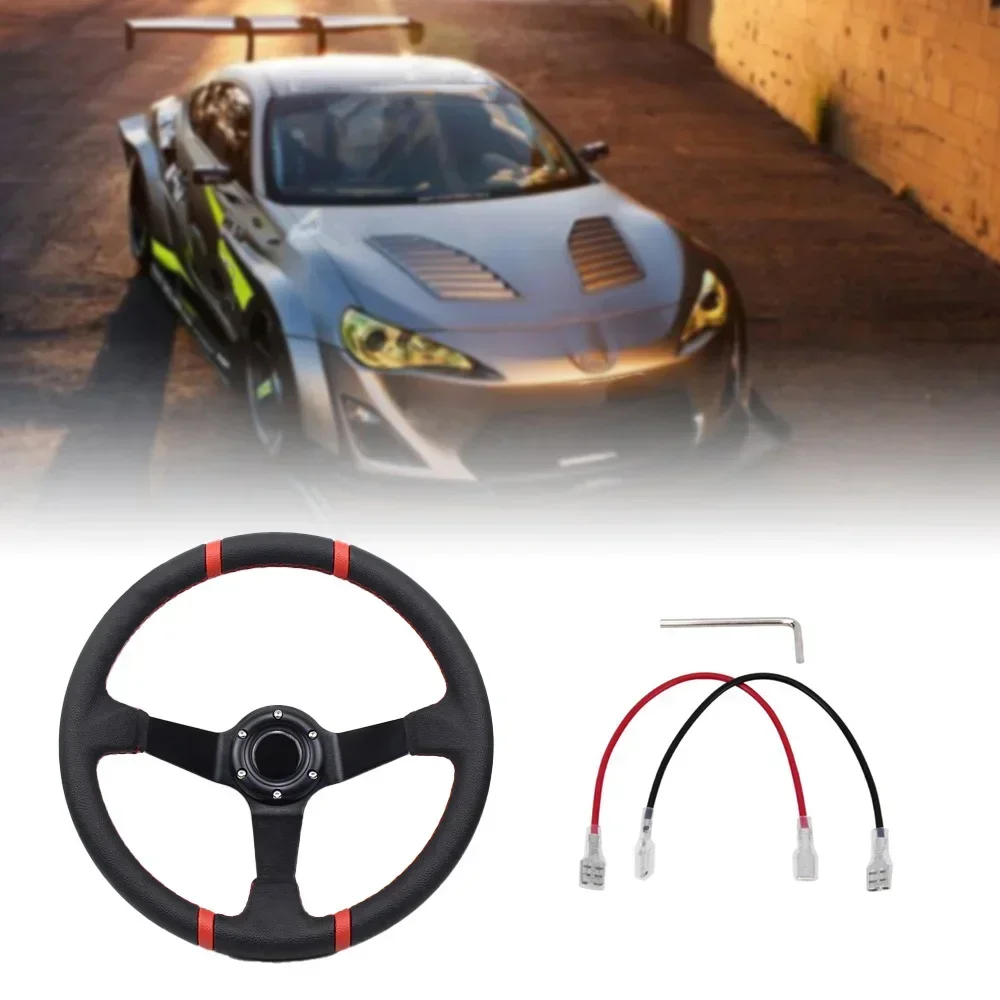 350mm 14 Inch Ralliart Car Steering Wheel Pvc  Drift Racing Game Steering Wheel Universal with Logo for Mitsubishi EVO