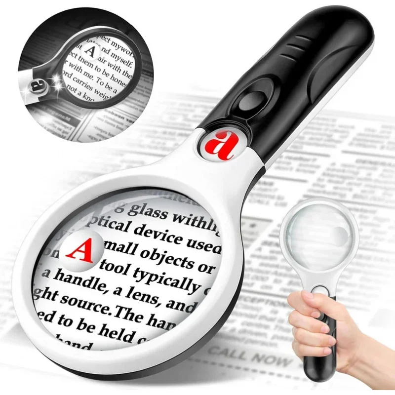 45X Professional Magnifying Glass Jewelry Loupe With LED Light Handheld Magnifier Lupa For Coins Stamps Kids Seniors Reading