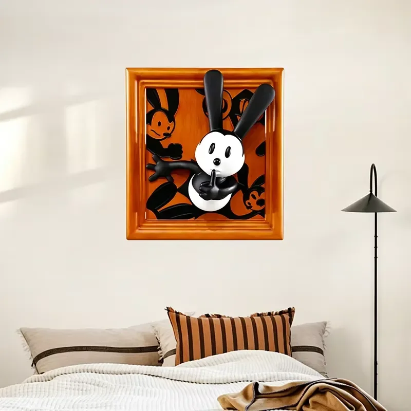Custom OEM Oswald Lucky Rabbit 3D Stereo Resin Hand-painted Sculpture Frame Wall Decor for Entryway Bedroom Wall Art