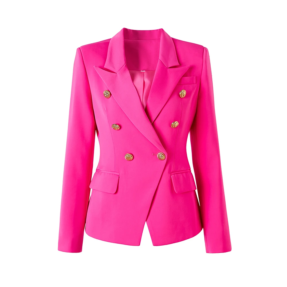 Bright Color Spring Autumn Women Hot Pink Slim Chic Fashion Street Lady Quality Blazer Outer Wear Jackets