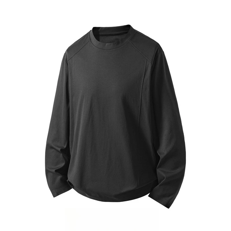 Men's Crew Neck Sweatshirt Spliced Straight-shoulder Style Solid Color Long-Sleeve Pullover Top Loose Oversize Sports Hoodie