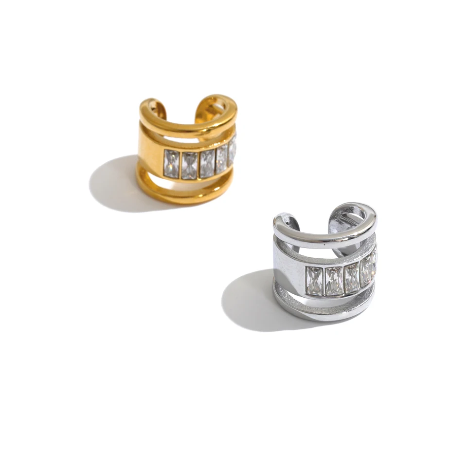 Yhpup 1 Stück Edelstahl Cubic Zirconia Mehrschichtige Ohrklemmen Ohrringe Hohe Qualität Neuheiten Ohne Ohrloch-Lochung Mode-Schmuck – Detail 3