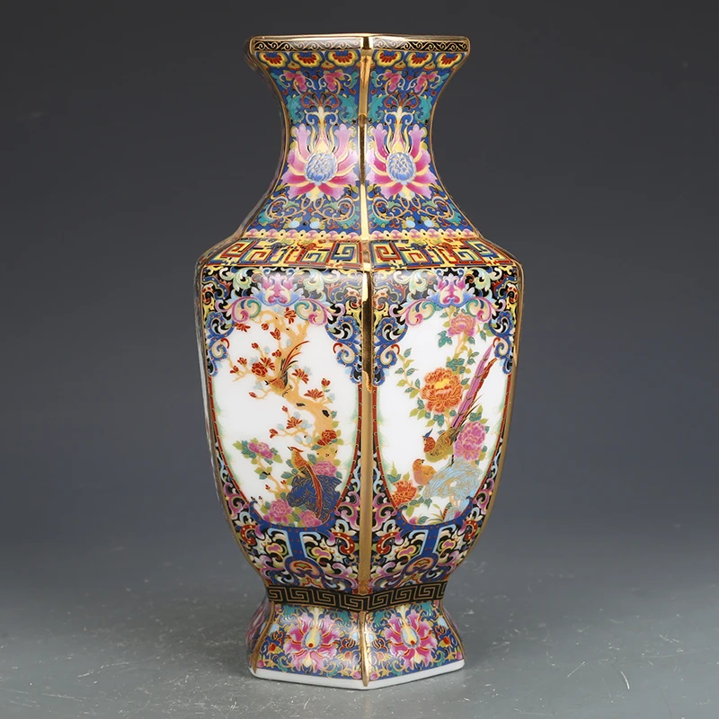 Jingdezhen Porcelain Vase Porch Ornaments Antique Official Enamel Porcelain Antique Collection Square Vase