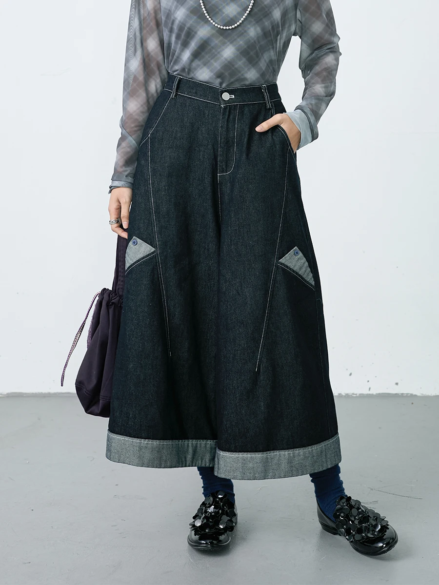 

Inkday Japanese Sle Light Retro Flip Jeans Women's Elastic Waist Casual Versatile Slimming God Pants Spring Season