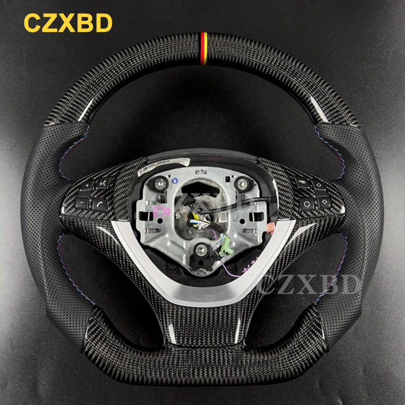 Fit For BMW X5 X6 E70 E71 LCI 2007-2014 Real Carbon Fiber Steering Wheel High Quality Leather Sport Racing Wheel Customized