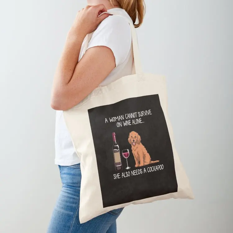 Cockapoo and wine Funny dog Tote Bag Shopper bag tote bags men Canvas Gift bag