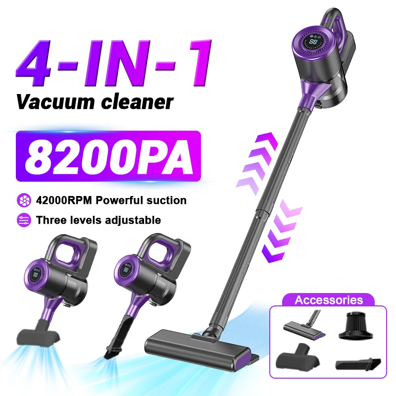 

Multifunctional Handheld Vacuum Cleaner, 8.2Kpa Super Suction Power, 6000Mah Battery USB Charging, Brushless Motor, Adjustable Rod-Type Carpet Cleaner, Household Cleaning Tool