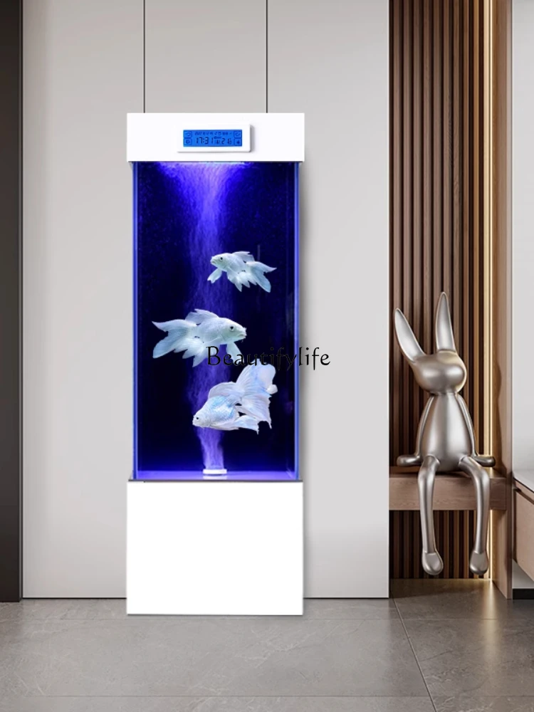 Goldfish tank filtration and oxygen production integrated ultra-white glass vertical floor ecological aquarium