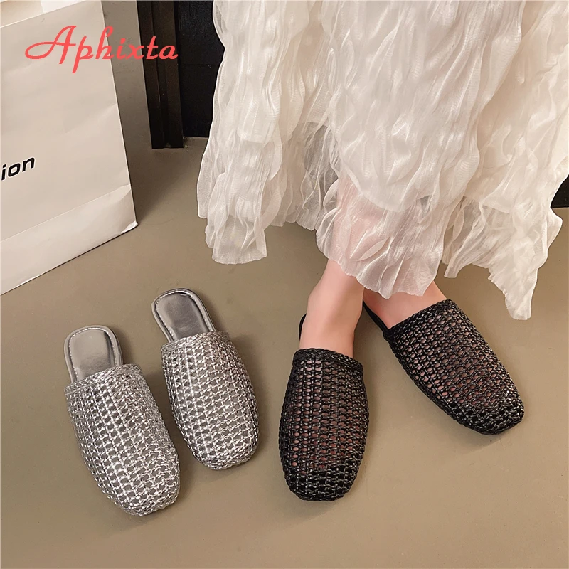 

Aphixta Flat with Heel Women Fashion Slippers Shoes Weave Design Silver Slippers for Woman Sales on Shoes Brand Sandals Luxury