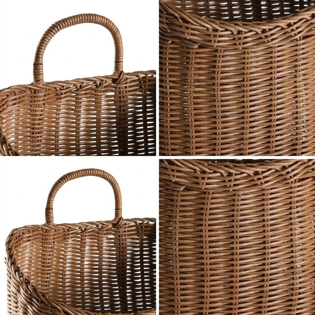 Woven Hanging Basket Set 2pcs for Door Wall Decor Rustic Storage Basket Brown 11.8x9.8x7.8in Faux Rattan Handmade