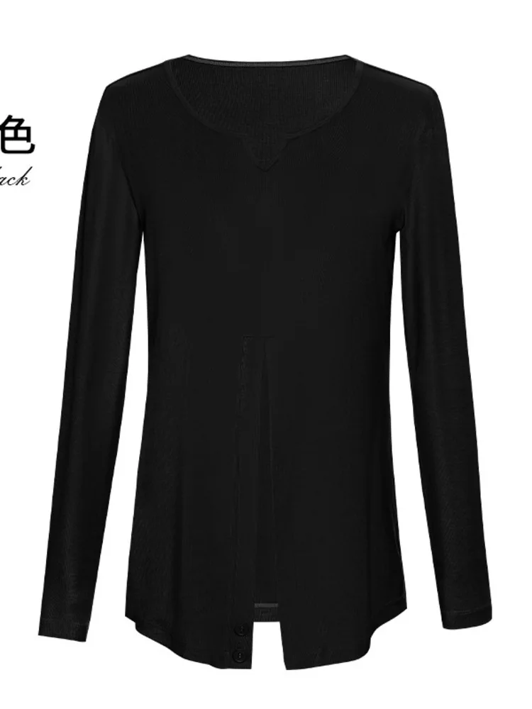 طقم بلوزة فضفاضة بأكمام طويلة ورقبة على شكل حرف V بلون سادة وسراويل واسعة الساق للنساء، ممارسة رقص الباليه أو ملابس المسرح