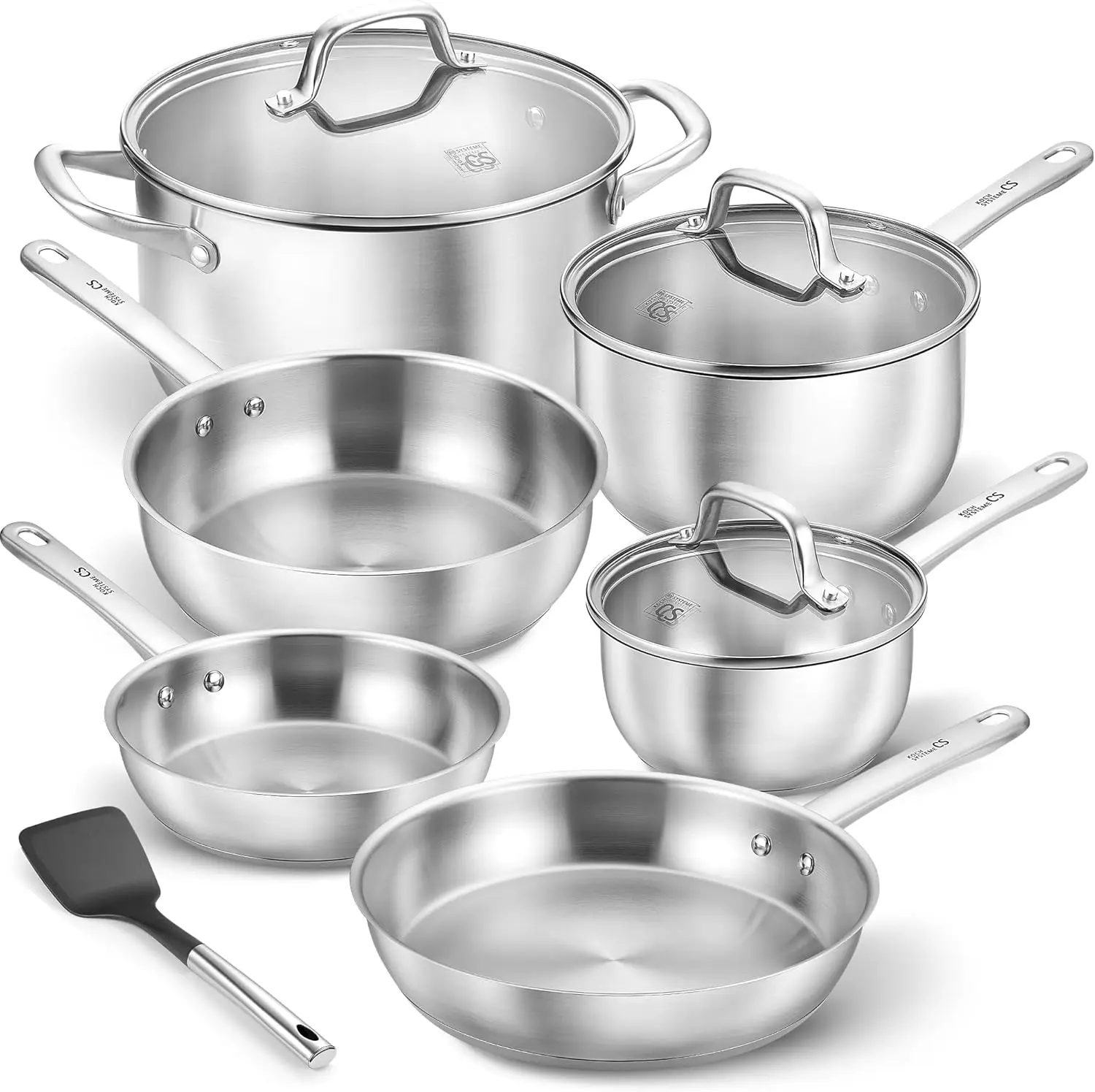 10-teiliges Topf- und Pfannenset, unbeschichtet, Bratpfanne, Grillpfanne, Fritteuse, Suppen- und Kochtopfset aus 304er Edelstahl