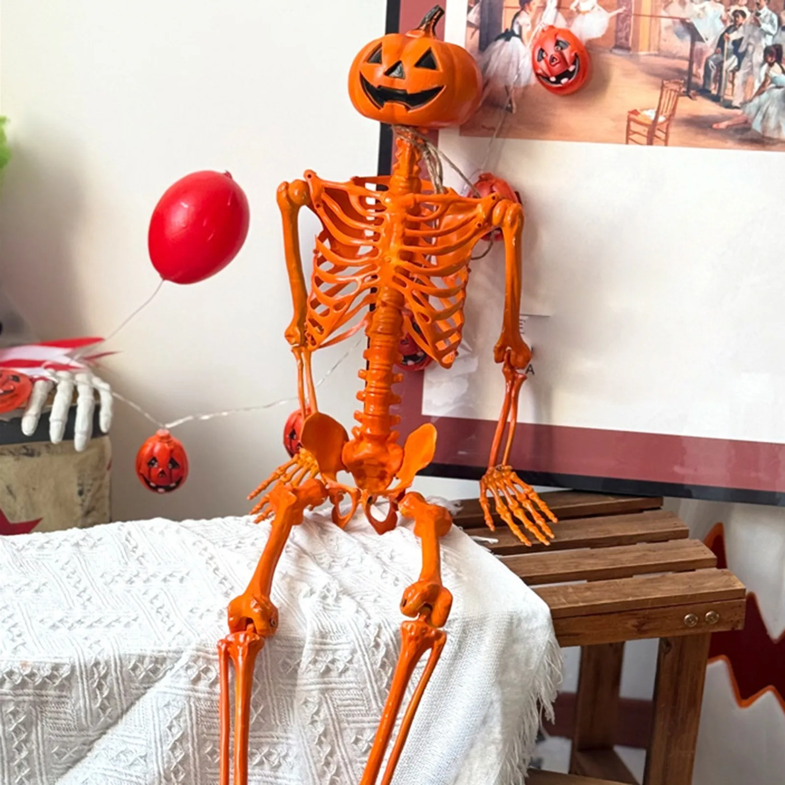 

Halloween Pumpkin Skeleton Funny Lifelike Human Skeleton Festival Plastic Halloween Movable Skeleton Cosplay Party