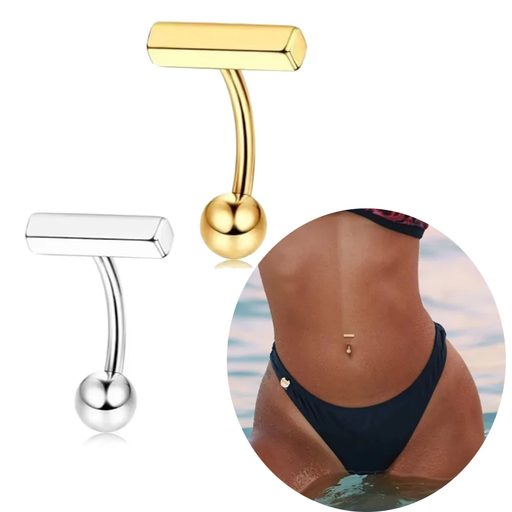 1pc Reversed Barbell Zircon Belly Piercing Nombril Stainless Steel 5-Crystals Sexy Belly Button Ring 14G Curved Navel Rings