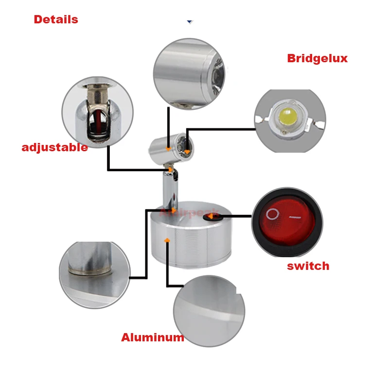 Mini lámpara Led con batería AAA de 3W, foco inalámbrico para joyería, mostrador, exhibición de exposición, luz de boda, foco móvil para armario