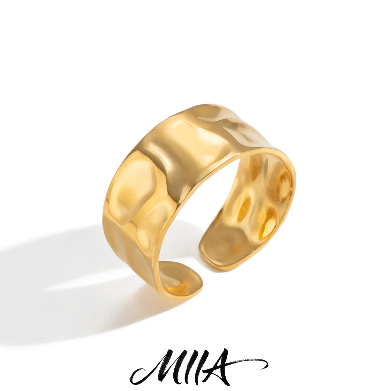 Miia Minimalism Stainless Steel Metal Geometry Wide Open Adjustable Ring for Women 18K Gold Plated Waterproof Jewelry Gift