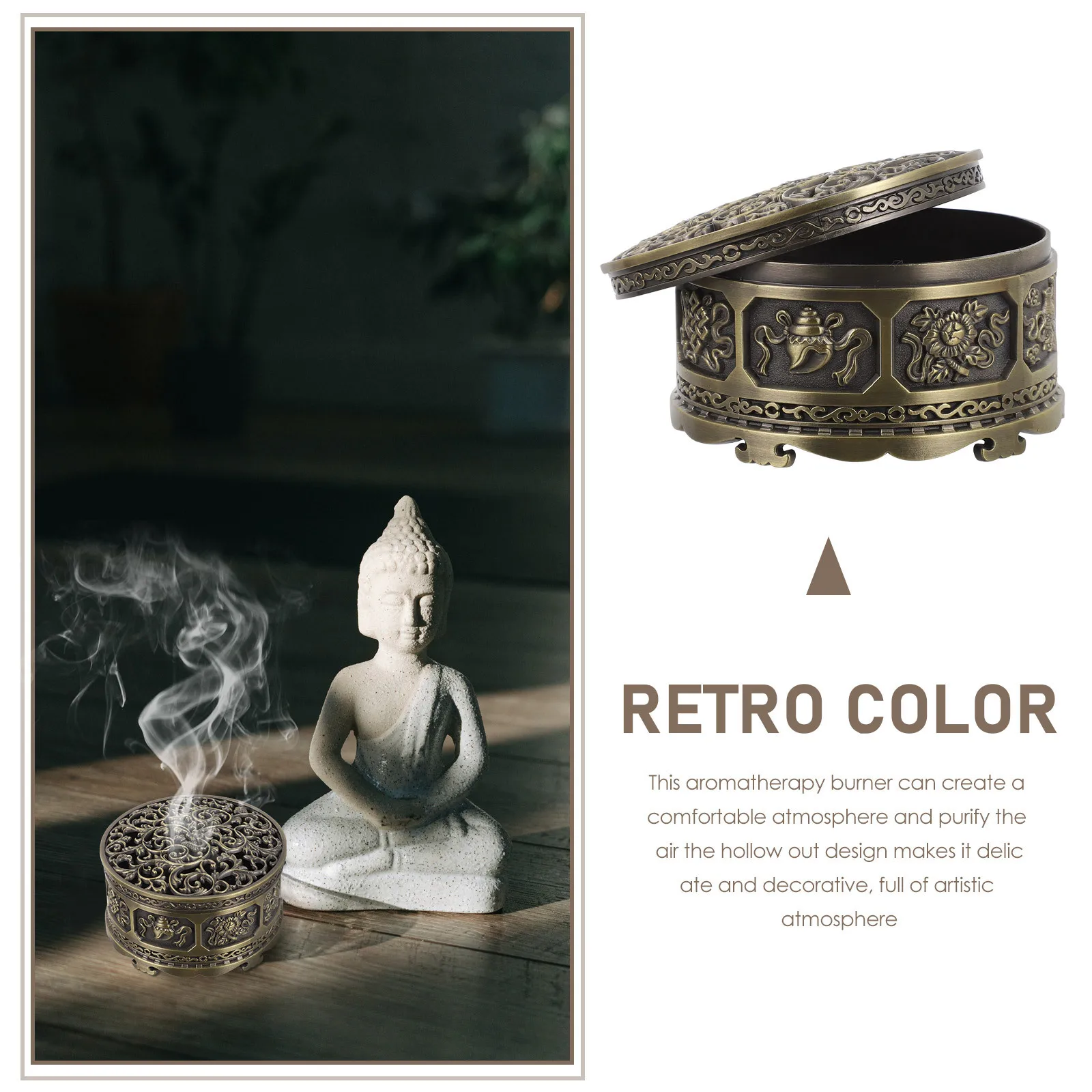 

Vintage Zinc Alloy Retro Incense Burner Desktop Censer Ornament Decorative Metal Incense Holder Zinc Alloy Censer