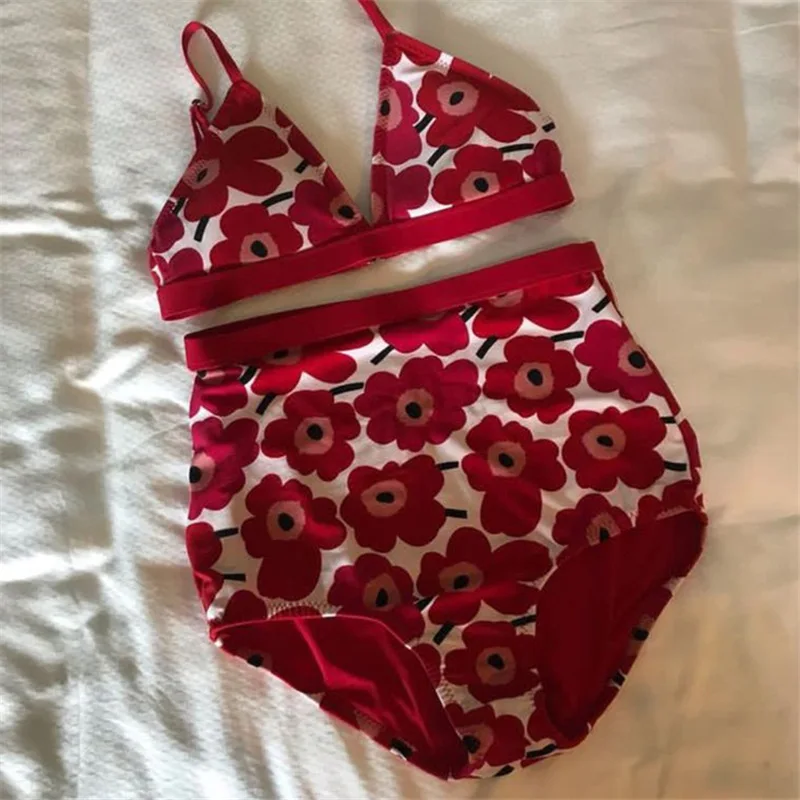 Maillot de bain sexy taille haute pour femmes, modèle floral, ensemble deux pièces, style brésilien, vêtements de plage, pour baigneurs, 2024