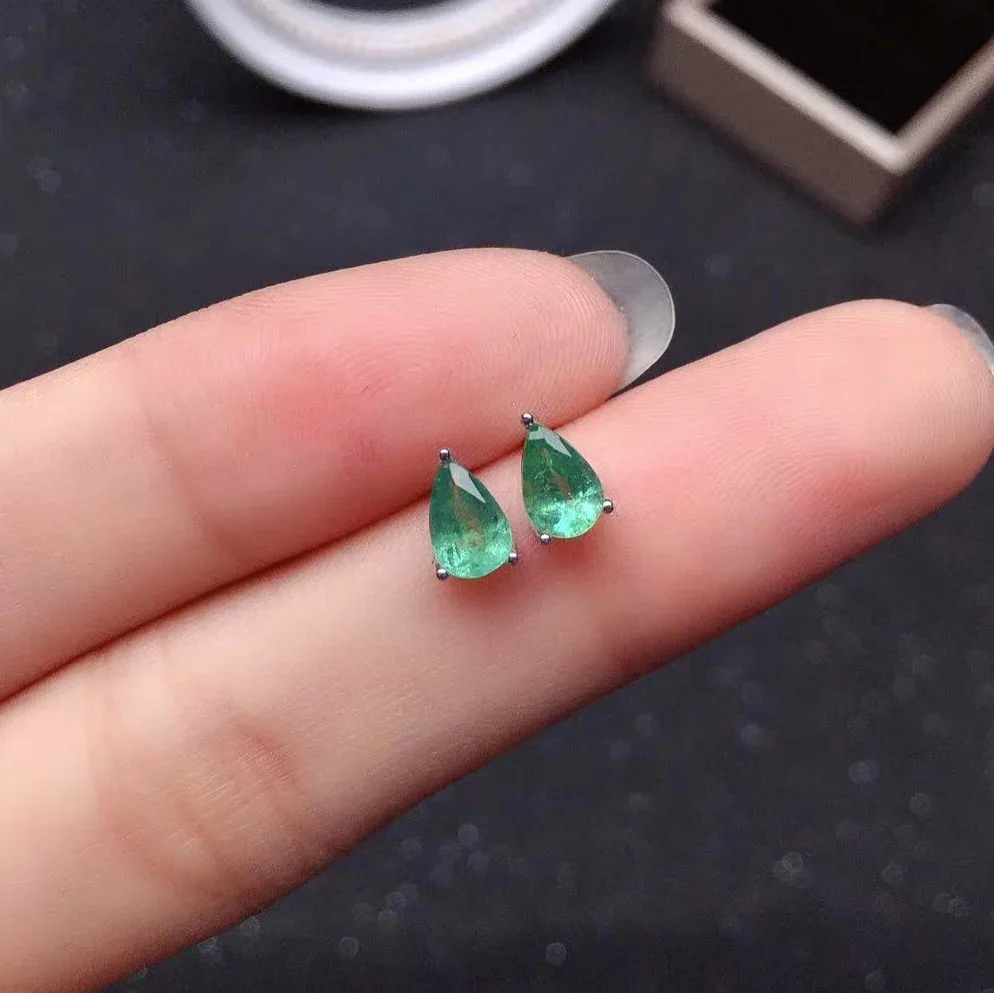 4mm * 6mm 100% Genuine Emerald Earrings for Daily Wear 925 Silver Emerald Stud Earrings Simple Sterling Silver Gemstone Earrings