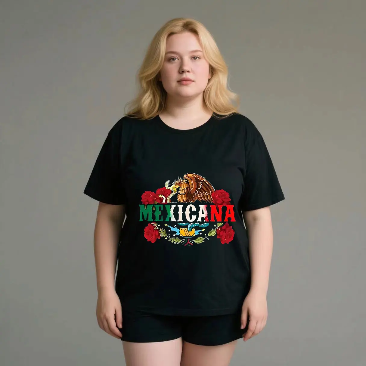 

High end feel with no collision/niche design plus size Ladies' casual short sleeved T-shirt black