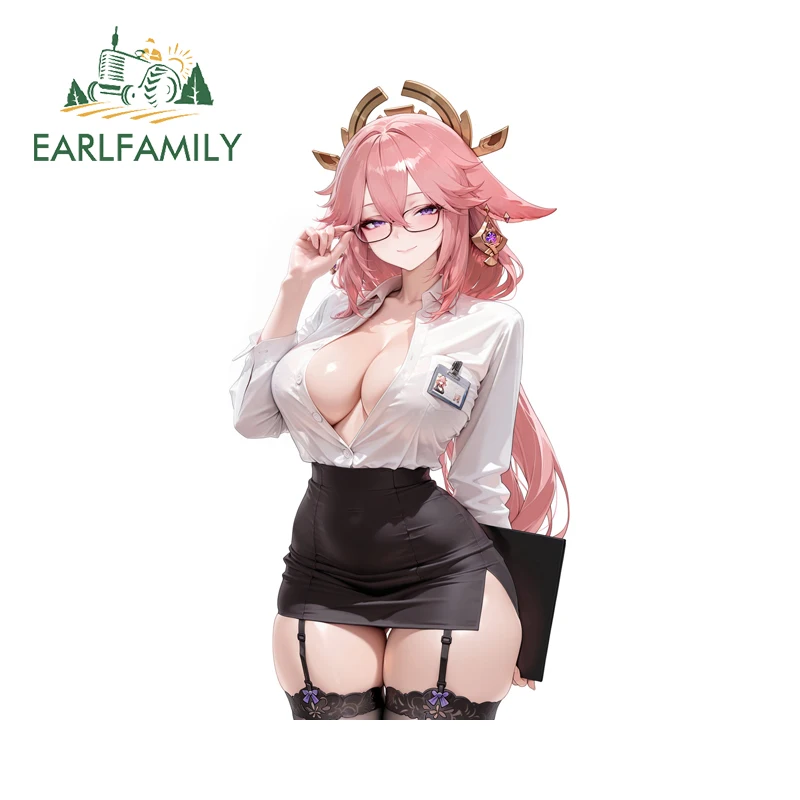 EARLFAMILY Genshin Impact Yae Miko Waifu Car Stickers Uniform Temptation Item Luggage Toolbox Window Decals Car Door Protector