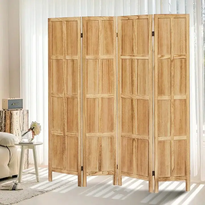 4 Panel Room Divider, 5.6Ft Wood Room Divider and Folding Privacy Screens, Room Divider Wall Freestanding Partitions