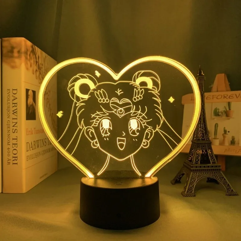 Kawaii Sailor Moon Cartoon Room Decoration Bedroom LED Night Light Princess Style Two-dimensional Anime Table Lamp Birthday Gift view 4