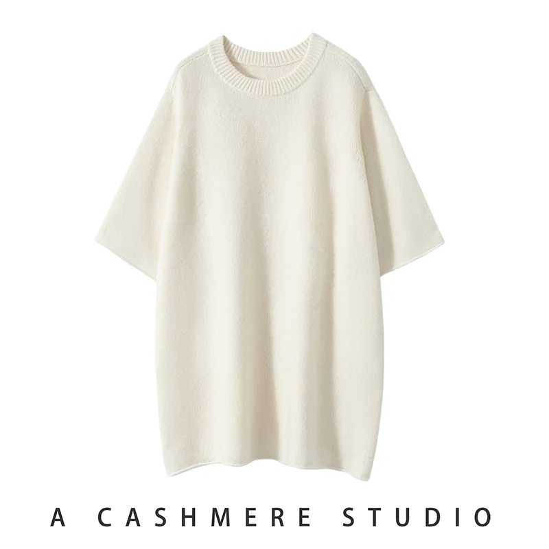 Hot Sale Autumn Winter New 100% Cashmere Sweater O-neck Women\'s Thicken Short Sleeve Pullover Lady Loose Large Size Knit Jumper