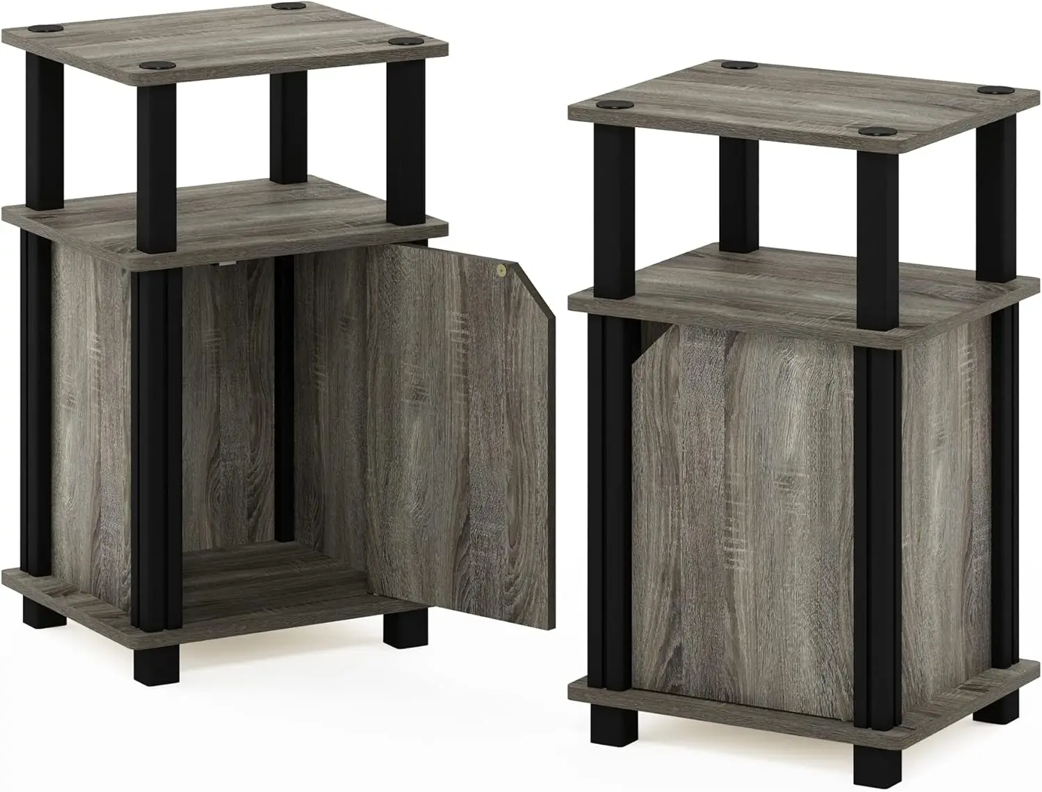 Brahms 3-Tier End Side Sofa Table/Nighstand with Door, 2-Pack, French Oak/Black