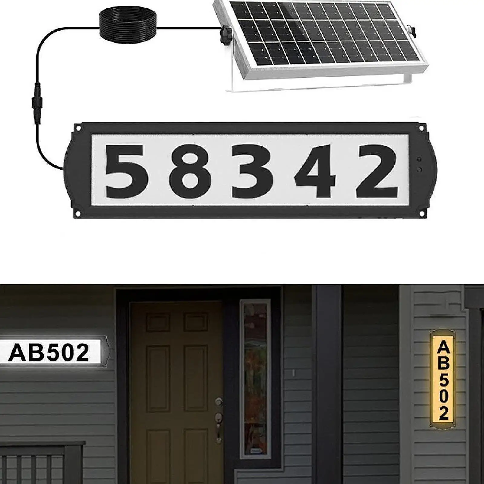 

House Address Number Sign Plaque Solar Light up Garden Lamp RGB Lighting Waterproof for Porch Outside Backyard Garage Decoration