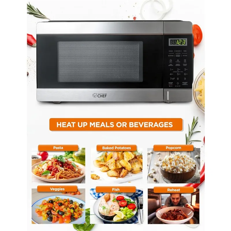 COMERCIAL CHEF Micro-ondas com Botão, Bancada Pequena com 10 Níveis de Potência, 1,1 Cu ft, 1000W