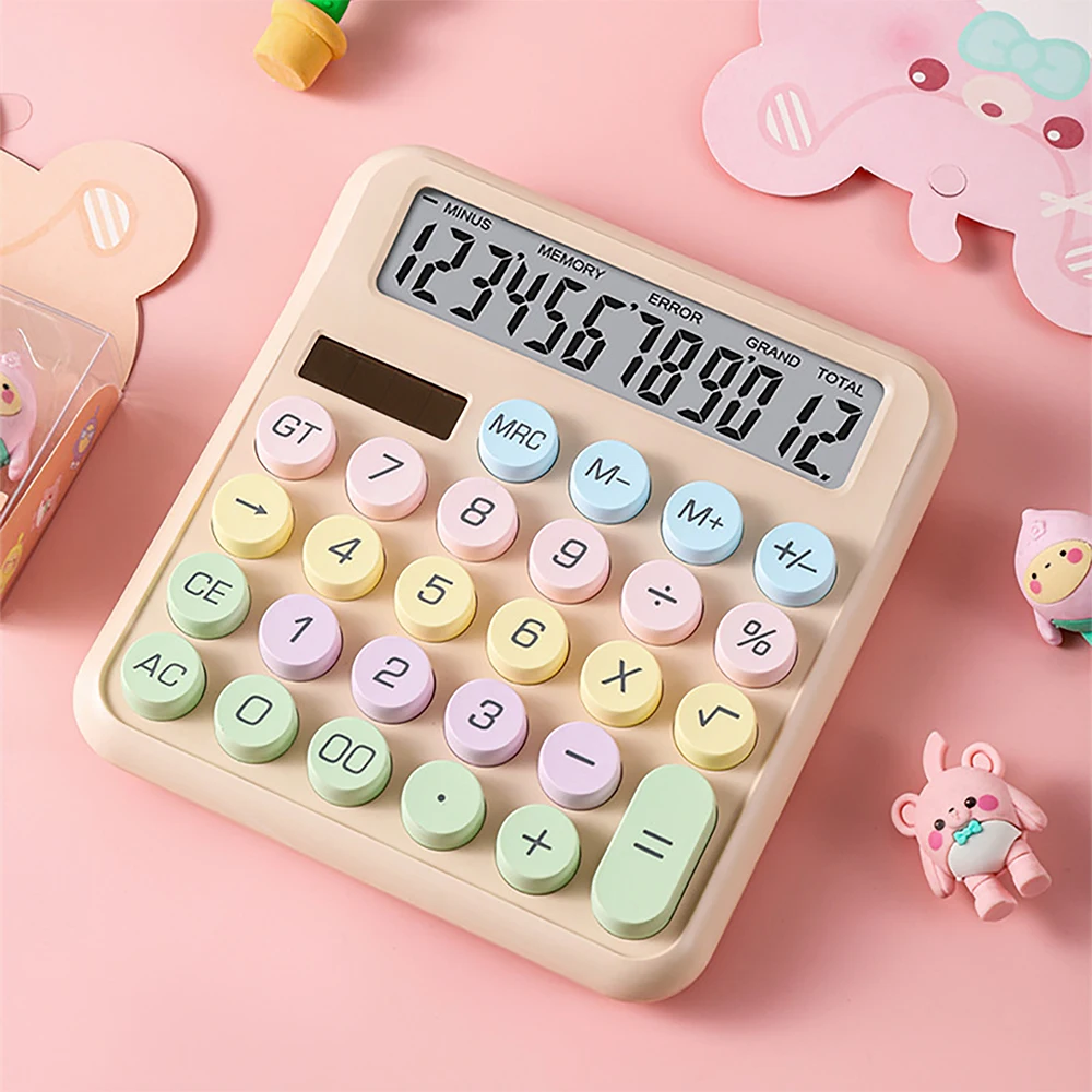 Dopamine Calculator 12 Digit Large LCD Display Big Round Button Cute Candy Colored Calculator Suitable for Office School