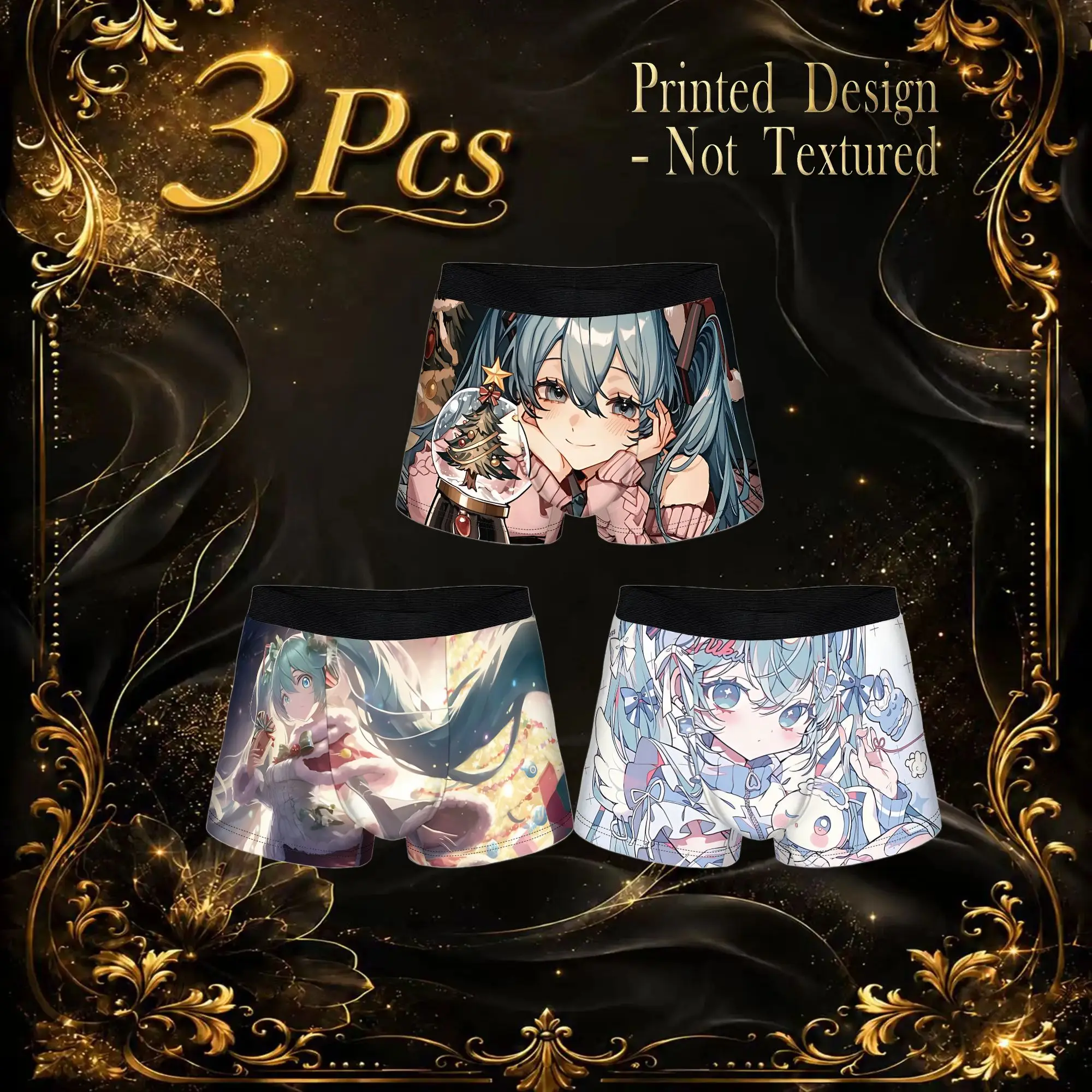 3Pcs Hatsune Miku boxers  Underpants Homme Panties Men's Underwear Print Shorts Boxer Briefs