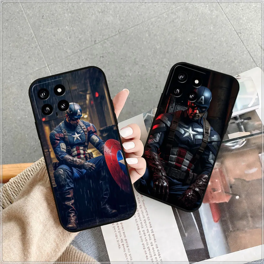 Marvel Captain America Case For Xiaomi 14C 13C 12 12C 10 10C 9 9C 9A 9T 8 8A 7A A2Plus A1 K60Ultra K40Pro Cqoue Black Soft Cover