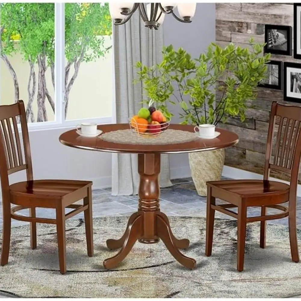 Ensemble de salle à manger avec table à feuilles tombantes et 2 chaises, 42 acajou, 3 pièces