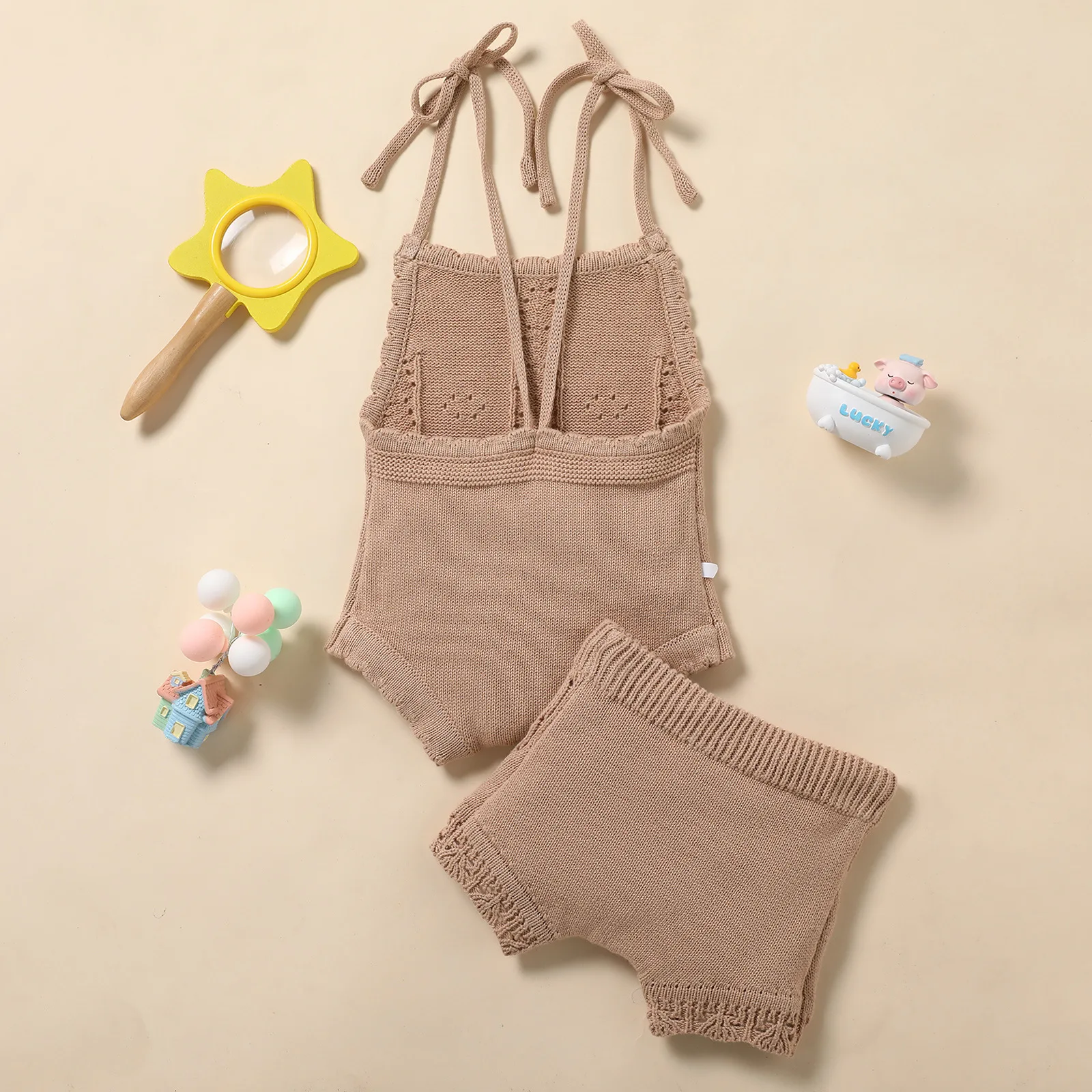 Beach Summer Clothes for Newborn Baby Girls Frilled Eyelet Knitted Jumpsuit+Pants Outfits 2pcs Sets