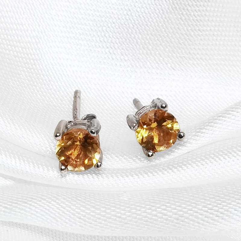 MeiBaPJ Natural Brazil Citrine Gemstone Simple Stud Earrings Real 925 Silver Ear Studs Fine Charm Jewelry for Women
