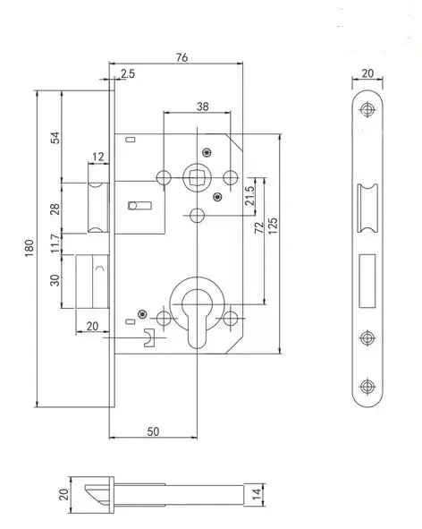 European Standard 7250B Fireproof Lock Body 180*20 Panel Size Stainless Steel Large Gourd Cylinder Split Lock For Indoor Wooden