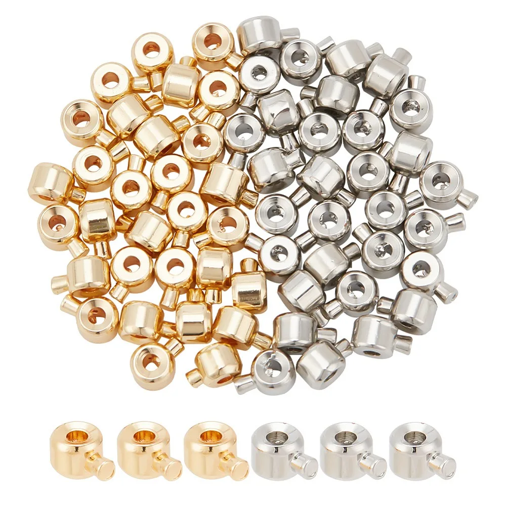 

60Pcs 2 Colors Brass Crimp Beads Long-Lasting Plated Column Mixed Color 4.5x3.5x2.5mm Hole: 0.9mm 30pcs/color
