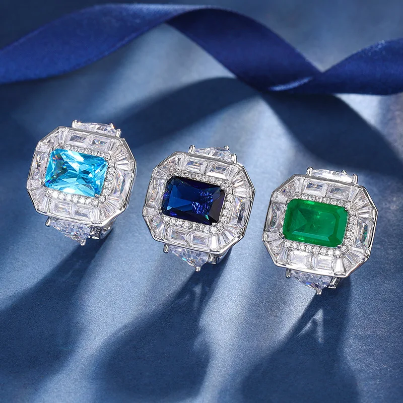 

Gold-Plated Fashion Gemstone Square Diamond 8*12 Elegant Ring for Women