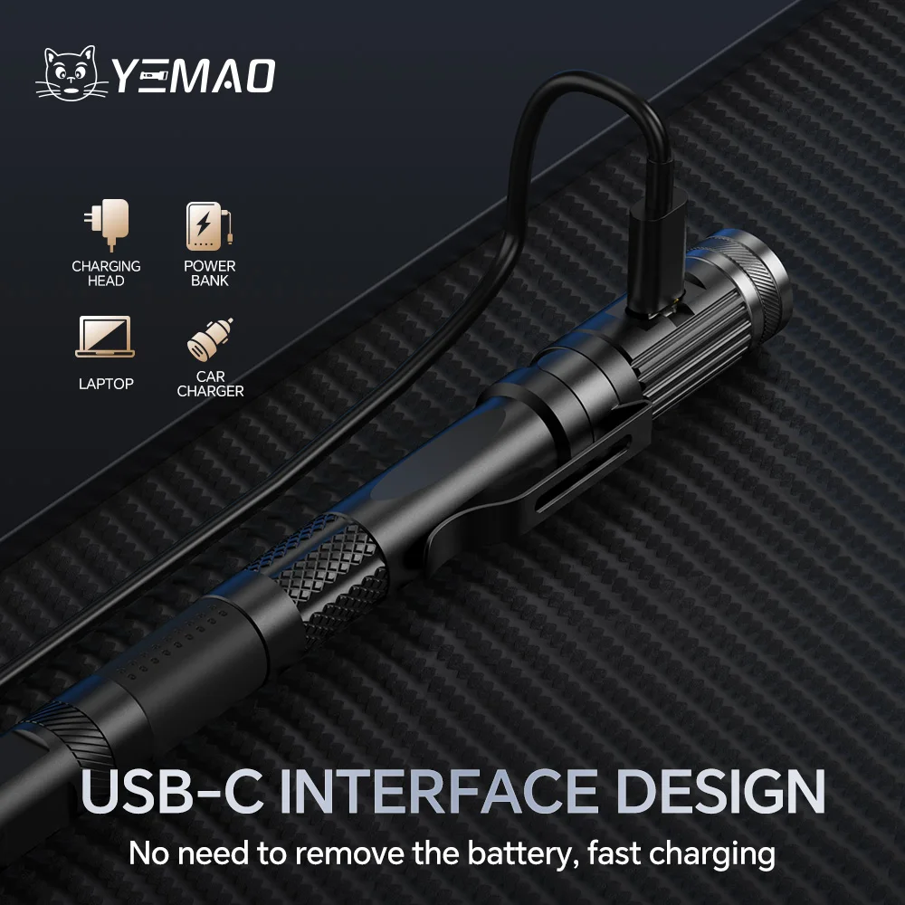 YEMAO LED Pen Flashlights Waterproof Pocket Rechargeable Flashlight With Clip Small Flashlights For Outdoor, Work, Emergency