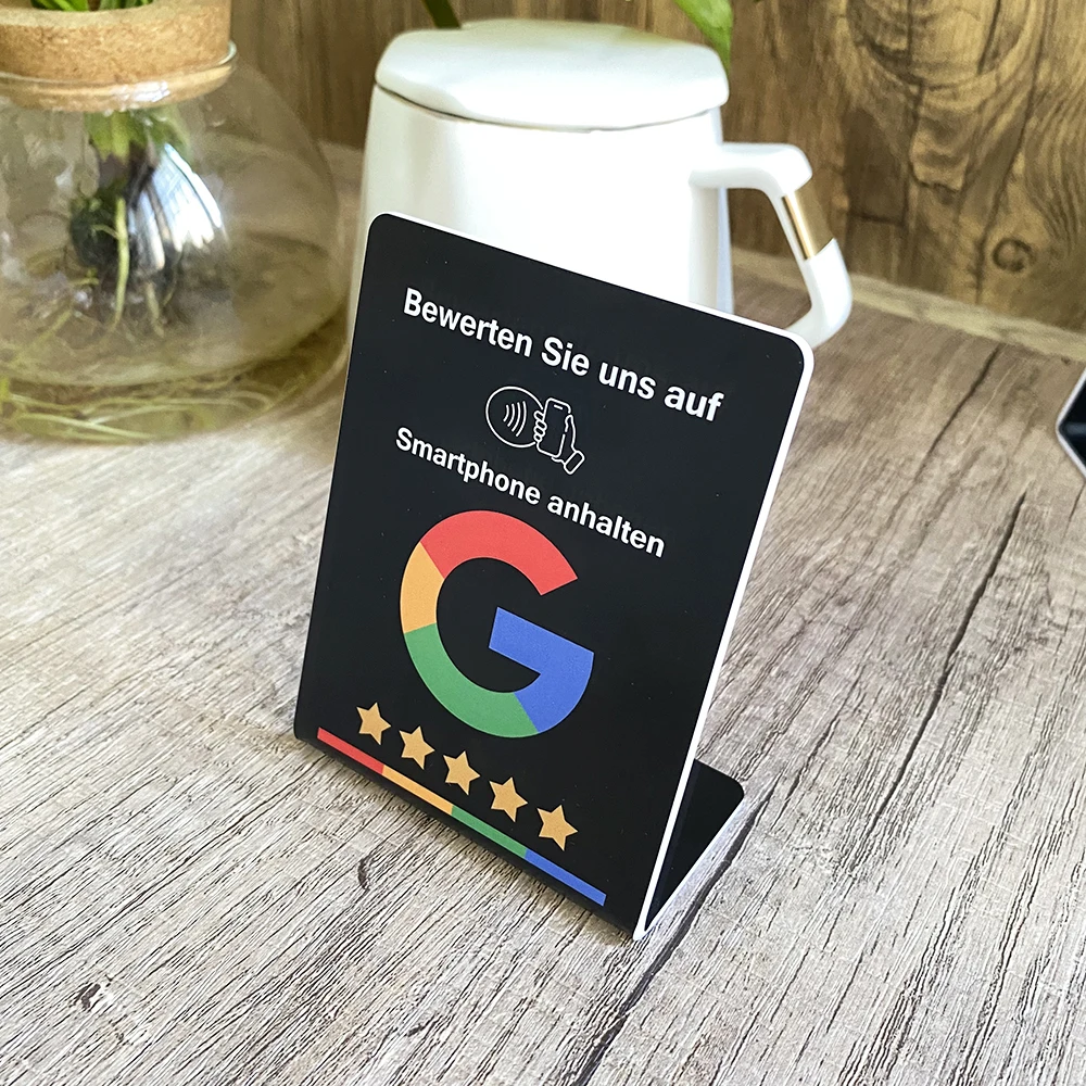 English German French Spanish Arabic NFC Google Review Stand Boost online Business with Google Review NFC Table Display Stand