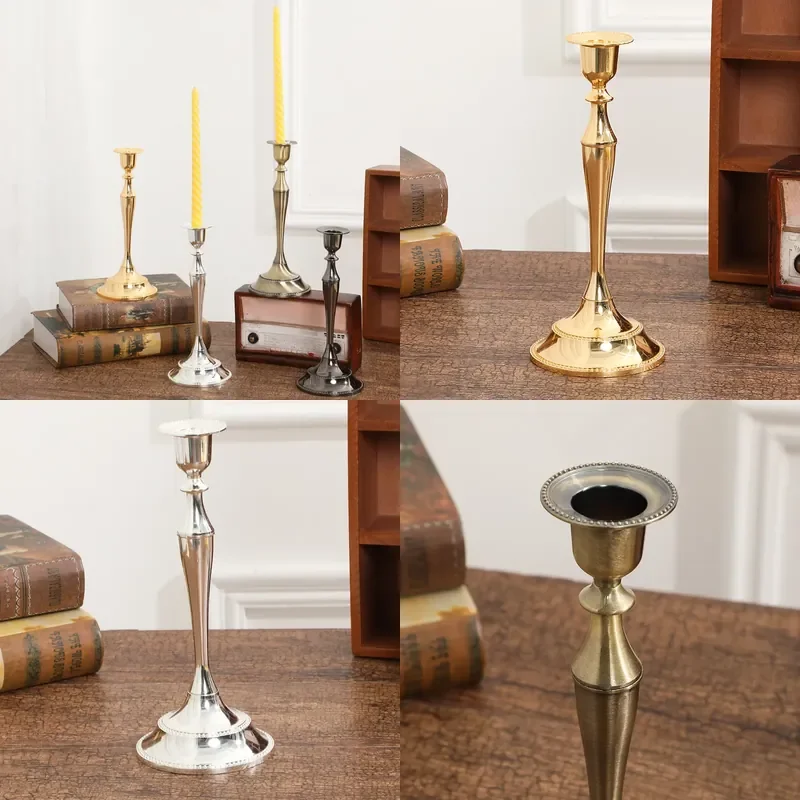 European Style Metal Single Candle Holder Retro Luxury Home Decor Ornament for Hotel Dining Table Centerpiece