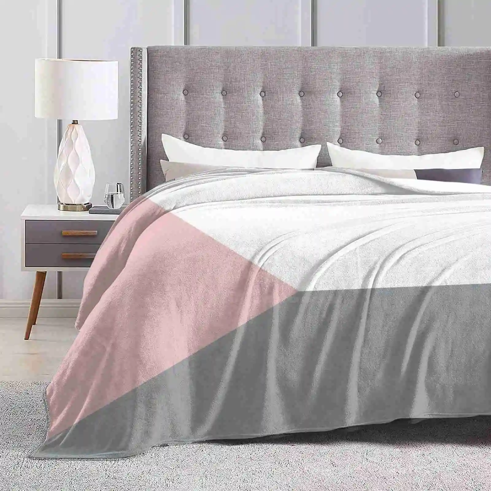 Pink And Grey Scandinavian Geometric Minimalist Latest Super Soft Warm Light Thin Blanket Scandinavian Blush Pink Grey