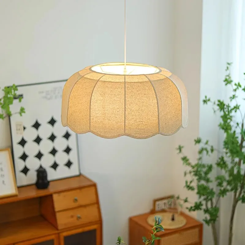

Nordic Vintage Fabric Pendant Light Japanese Wabi-sabi LED Chandelier for Restaurant Bedroom Loft Hotel Shop Decor Fixtures