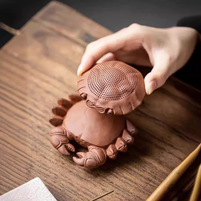 

Zisha Clay Creative Ceramic Crab Built in Strainer Tea Pet Tea Table Decor Accessories Gift for Tea Lovers